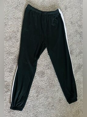 Black Track Pants with White Side Stripe